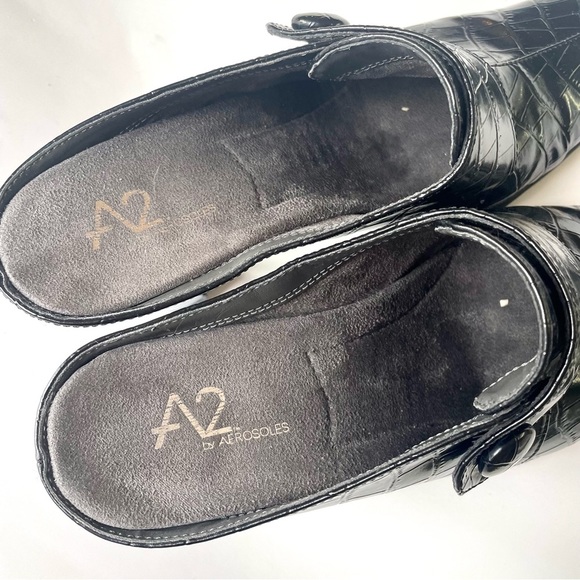 A2 by Aerosoles “Cintennial” Faux Croc print 3”Heeled Slides Black Size 7.5M - Picture 7 of 11